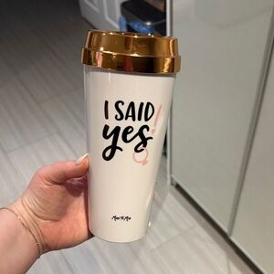 White and Gold Travel Mug with Inspirational Quote